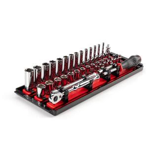 TEKTON 14 in. Drive 6-Point Socket and Ratchet Set with Rails (4 mm-15 mm) (35-Piece) SKT03201