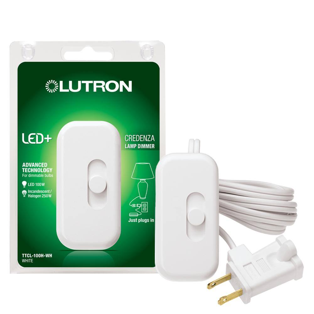 Lutron Credenza Plug-In Dimmer Switch for Table Lamps 100-Watt LED White (TTCL-100H-WH) TTCL-100H-WH