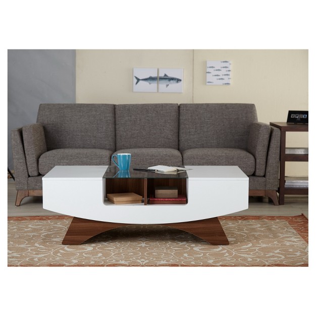 Kasha Curved Multi storage Coffee Table White light Walnut Homes Inside Out