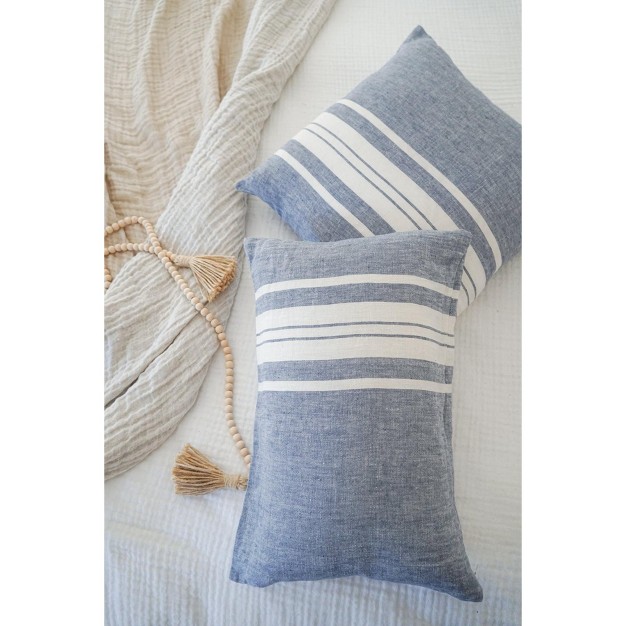 Chambray Blue Bold Stripes Down Alternative So Soft Linen Pillow