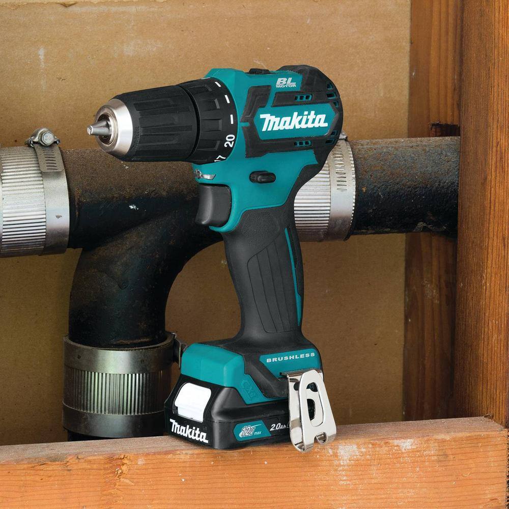 Makita 12V max CXT Lithium-Ion 38 in. Brushless Cordless Driver Drill Kit with (2) Batteries (2.0 Ah) Charger Hard Case FD07R1