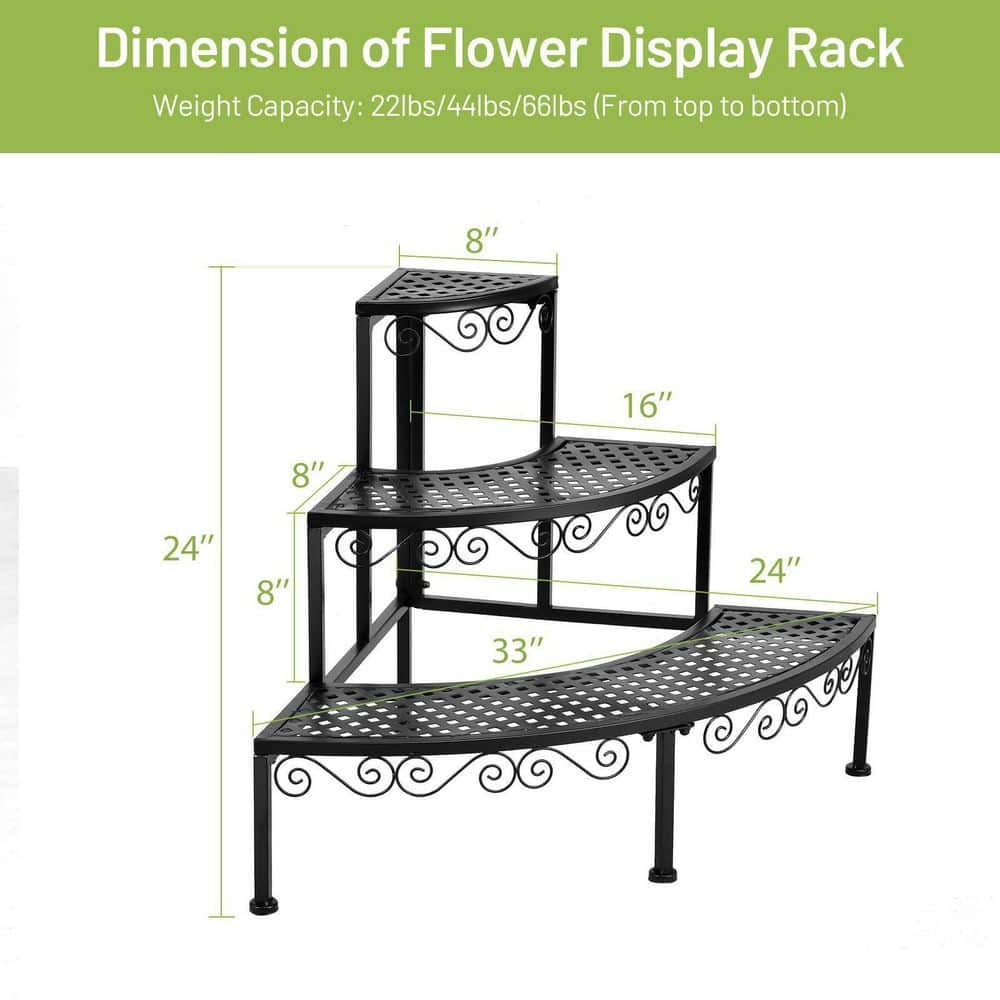 Alpulon Black Metal Corner Flower Ladder Plant Stand (3-Tier) ZY1C0496