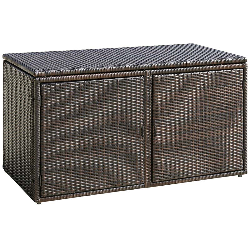 88 Gallon Patio Wicker Storage Box Rattan Deck Bench with Openable Door