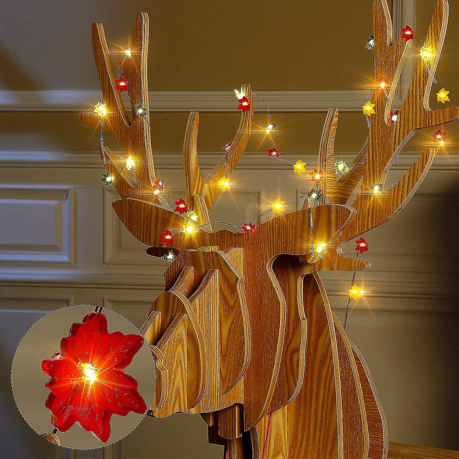 10ft 30 Colorful Led Maple Leaf String Lights Battery Powered With 8 Flicker Modes， Remote Control