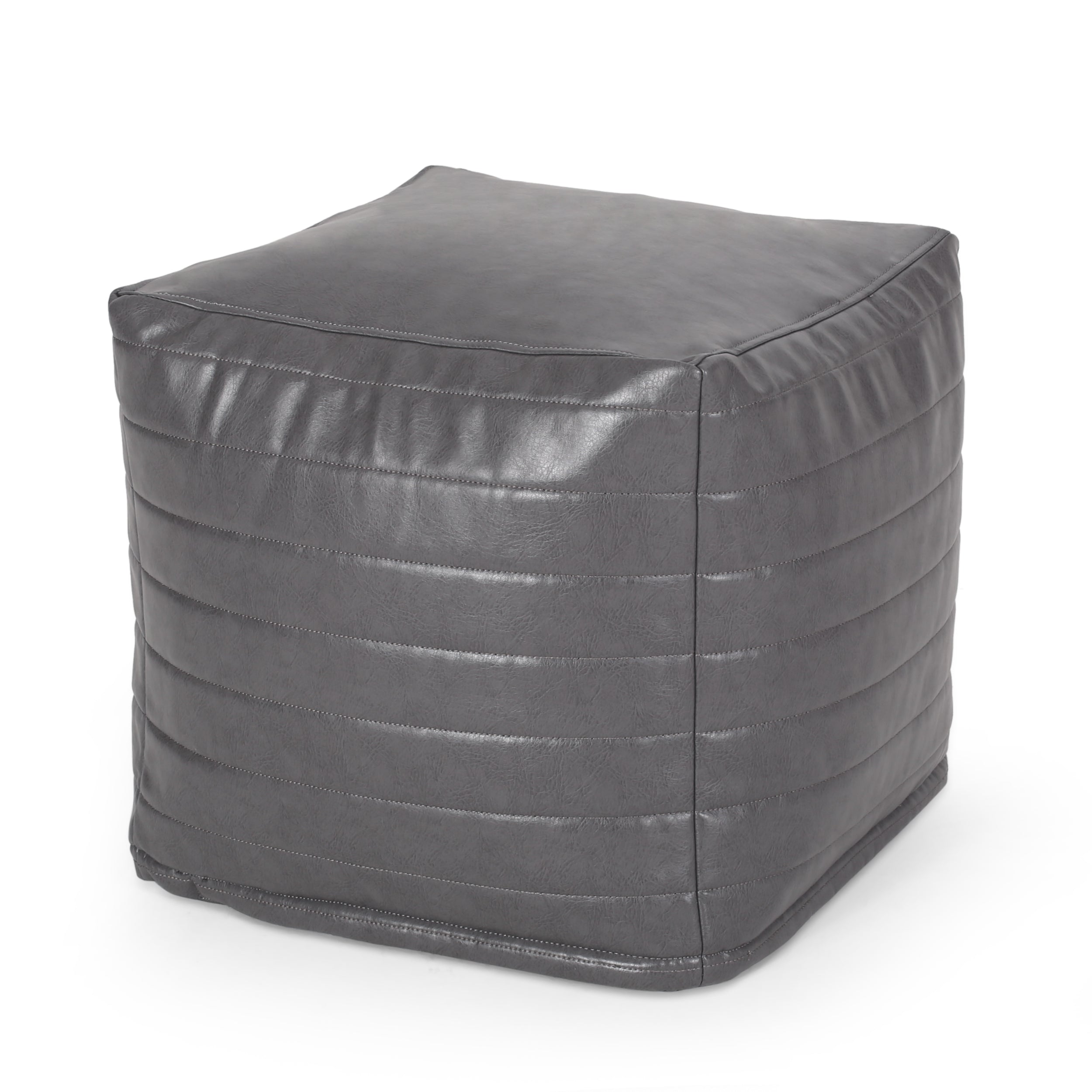 Conrail Contemporary Faux Leather Channel Stitch Pouf