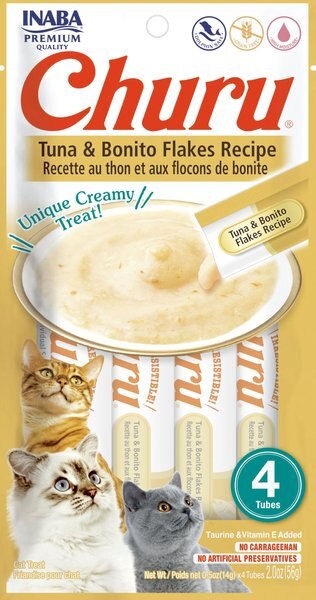 Inaba Churu Tuna with Bonito Flakes Recipe Creamy Puree Grain-Free Lickable Cat Treats