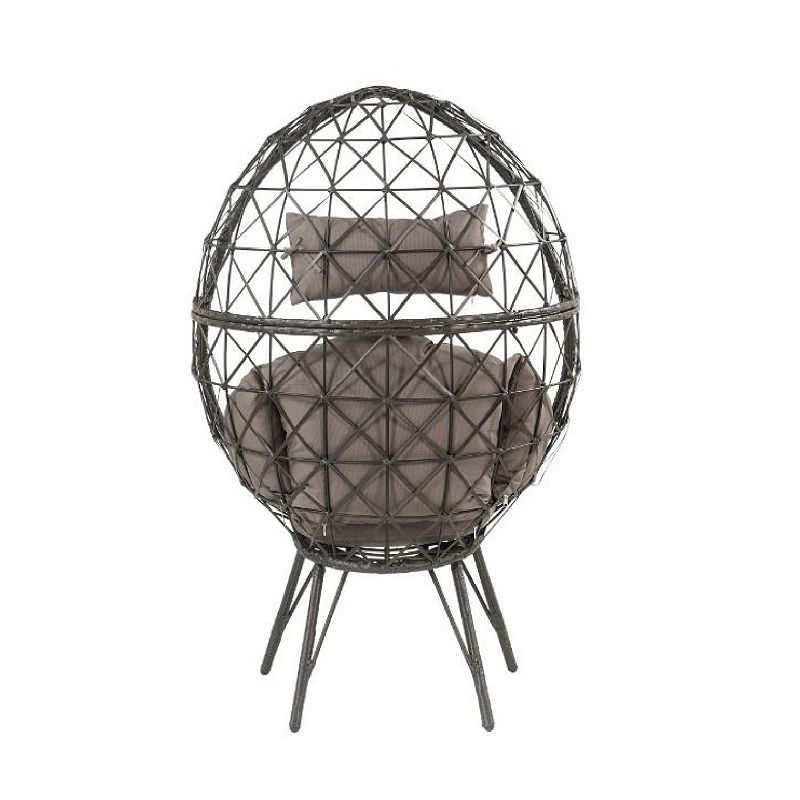 Patio Lounge Chair with Wicker Geometric Pattern， Black