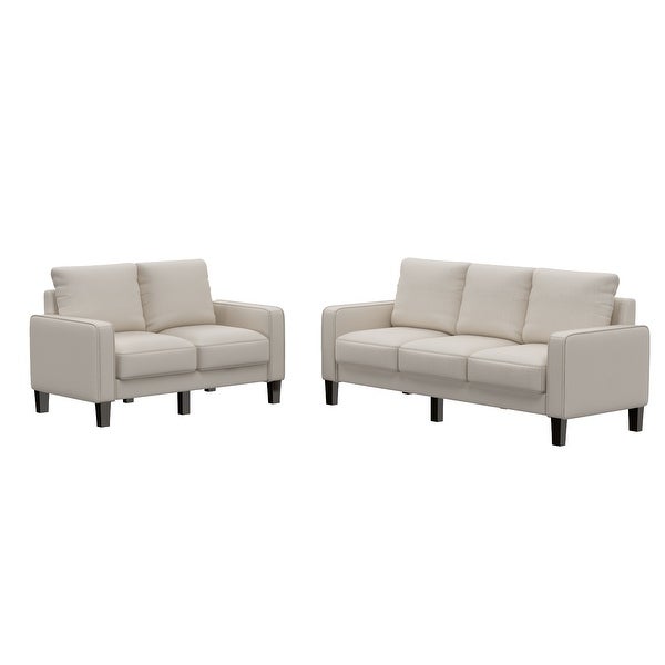 2 Pieces Sofa Set Polyester， Loveseat and 3 Seats Couch with Storage Design