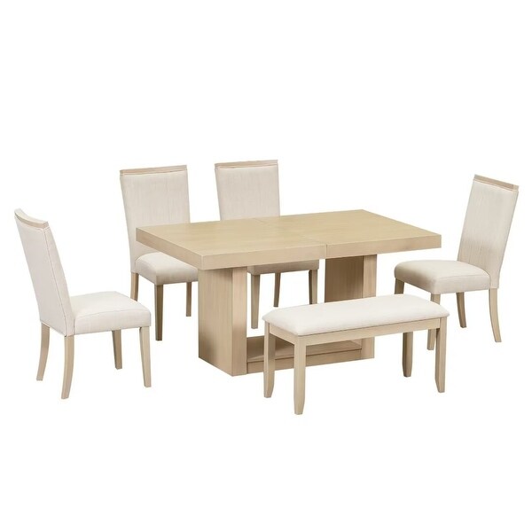 Extendable Dining Table Set with Removable Leaf，4 Upholstered Chair