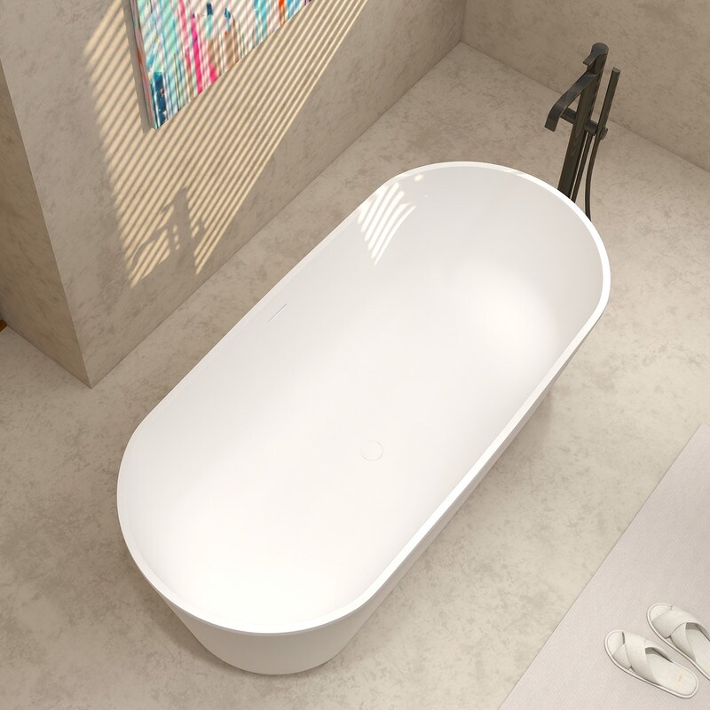 MEDUNJESS 63'' Soaking Bathtub Stone Resin Freestanding Bathtub