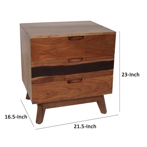 23 Inch Nightstand Side Table Live Edge Acacia Wood 3 Drawers Brown
