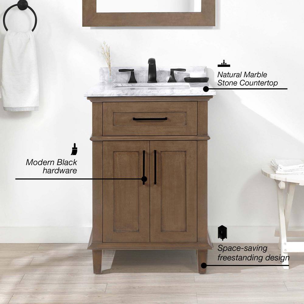 Home Decorators Collection Sonoma 24 in. W x 20 in. D x 34 in. H Bath Vanity in Almond Latte with White Carrara Marble Top Sonoma 24AL