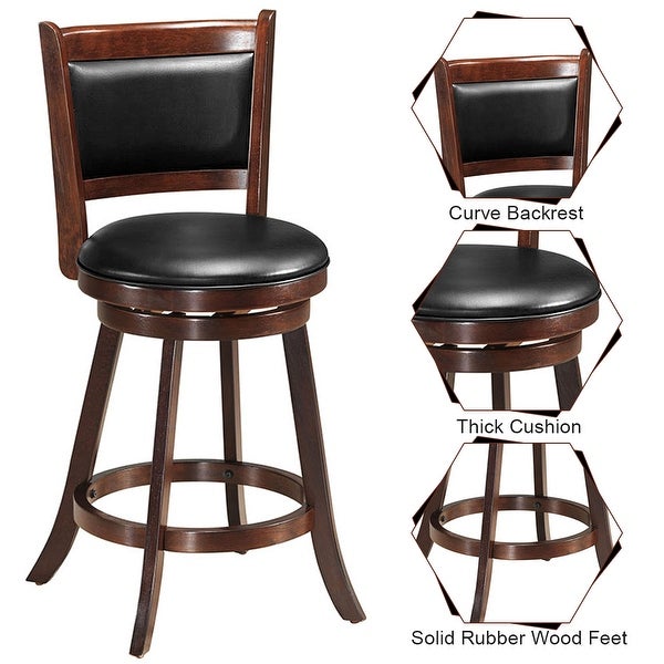 Costway Set of 2 24'' Swivel Counter Stool Wooden Dining Chair