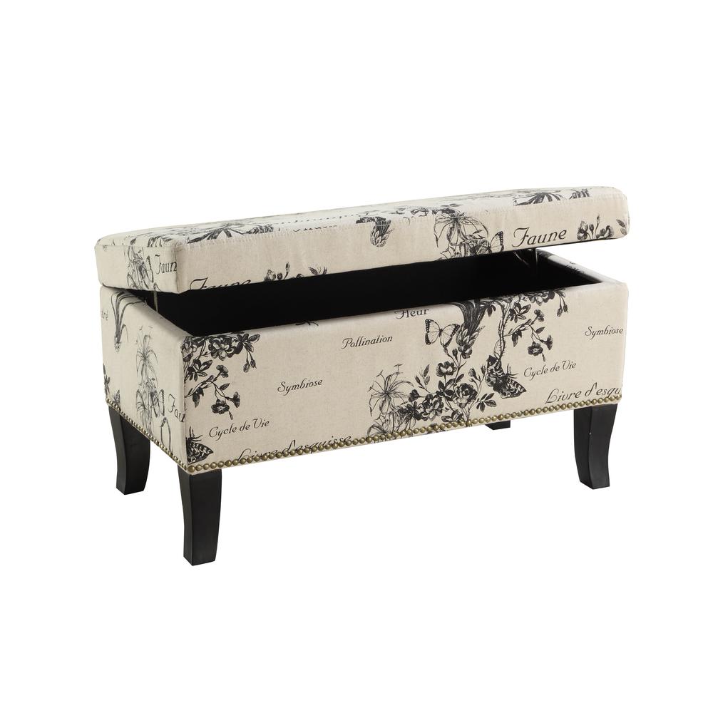 Linon Stephanie Storage Ottoman Botanical Linen Fabric  Crowdfused