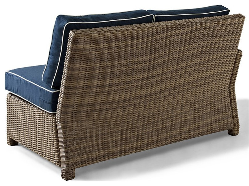 Crosley Bradenton Wicker Left Arm Patio Loveseat in Brown and Navy   Tropical   Outdoor Loveseats   by Homesquare  Houzz