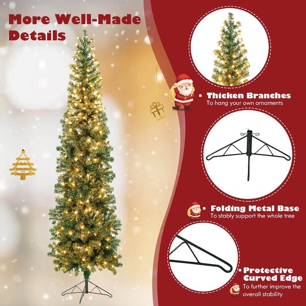 Gymax 7FT PreLit PVC Christmas Decor Tree Half Artificial Tree w/