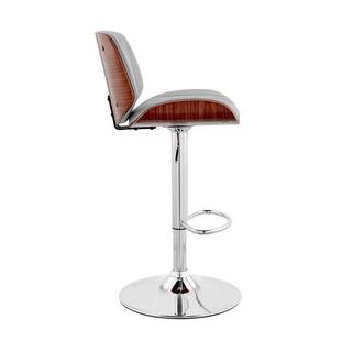 Armen Living Brock 24-33 in. Adjustable Height High Back Grey Faux Leather and Walnut Wood with Chrome Finish Bar Stool LCBCBAWAGR