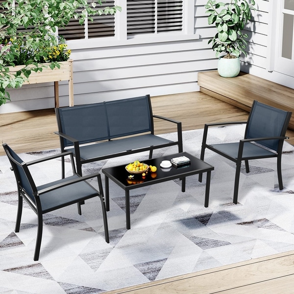 4Piece Outdoor Patio Textilene Bistro Set Conversation Set w/Loveseat