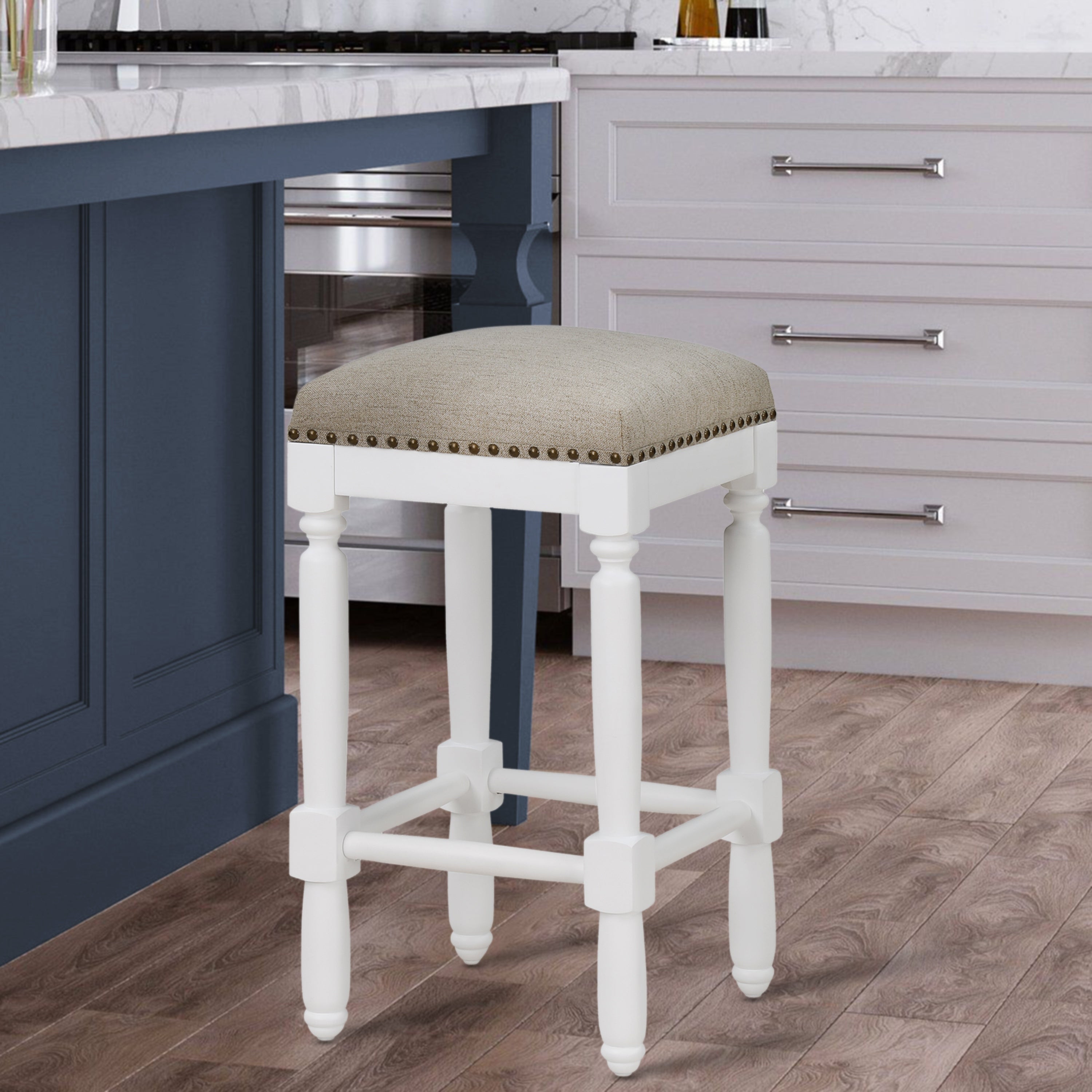 Findley White Counter Stool with Taupe Upholstered Seat by Greyson Living