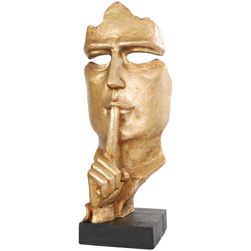 Gold Polystone Large Cutout Quiet Gesture Face Abstract Sculpture with Black Base