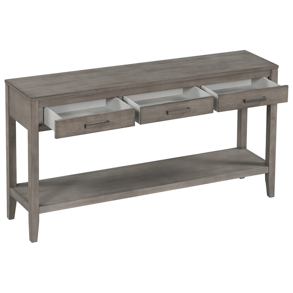 3 Drawer Console Table with Storage Shelf  Pine Wood Entryway Sofa Side Table for Hallway/Living Room/Foyer  Gray