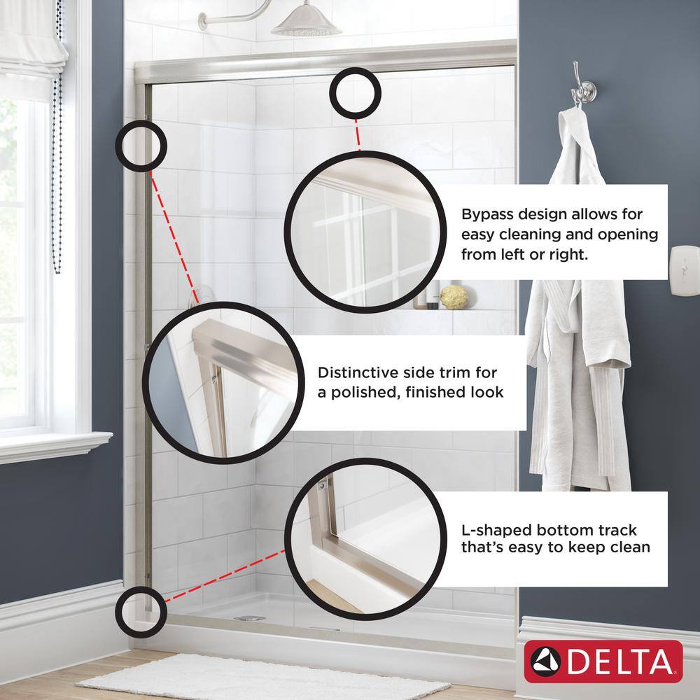 Delta Lyndall 60 in. x 70 in. Semi-Frameless Traditional Sliding Shower Door in Chrome with Rain Glass 1117970