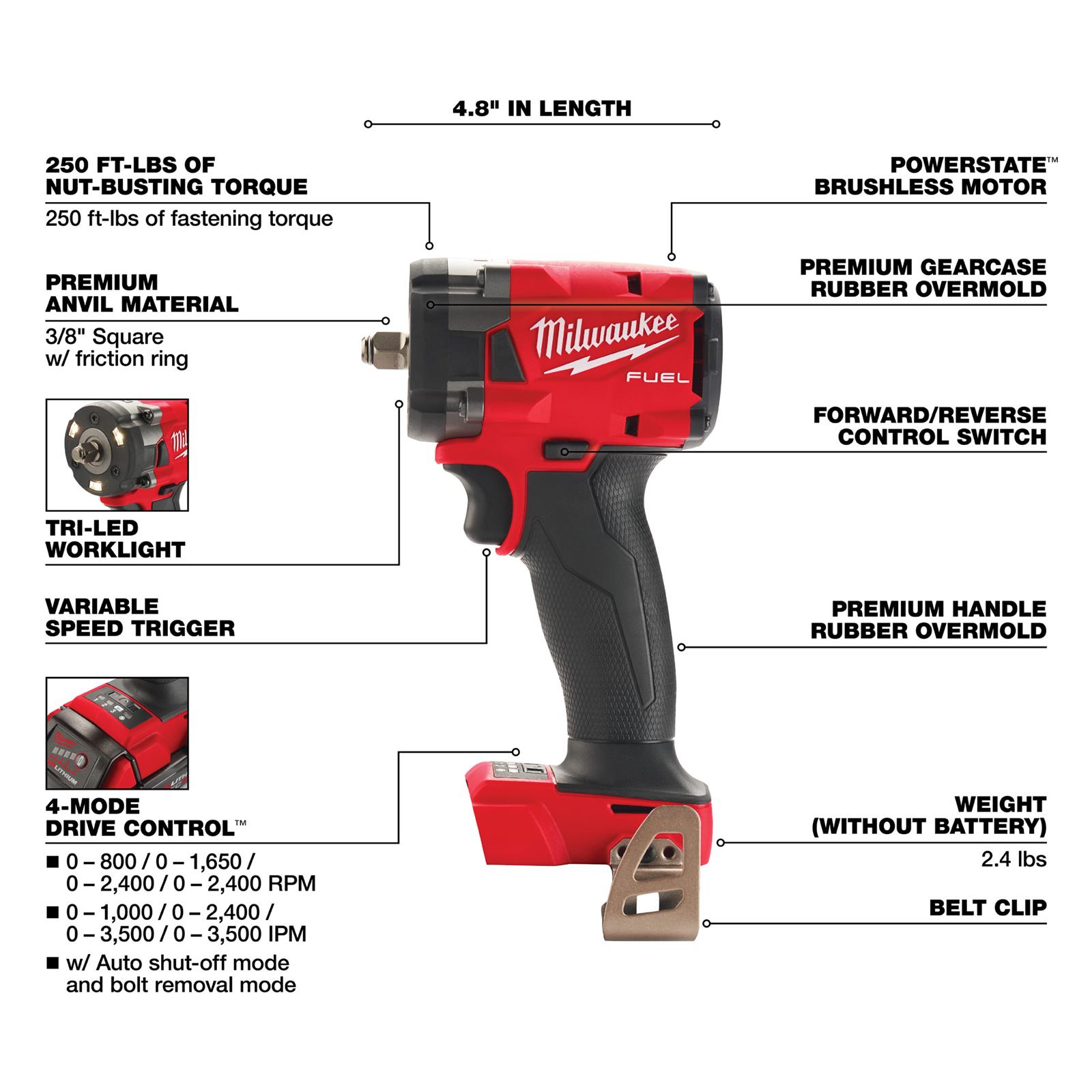 Milwaukee Tool 2854-22 Milwaukee M18 FUEL 3/8 in. Compact Impact Wrenches with Friction Ring