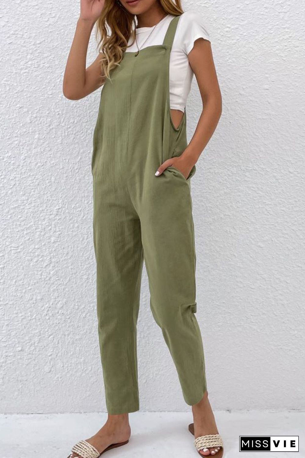 Solid Color Pocket Jumpsuit Wholesale