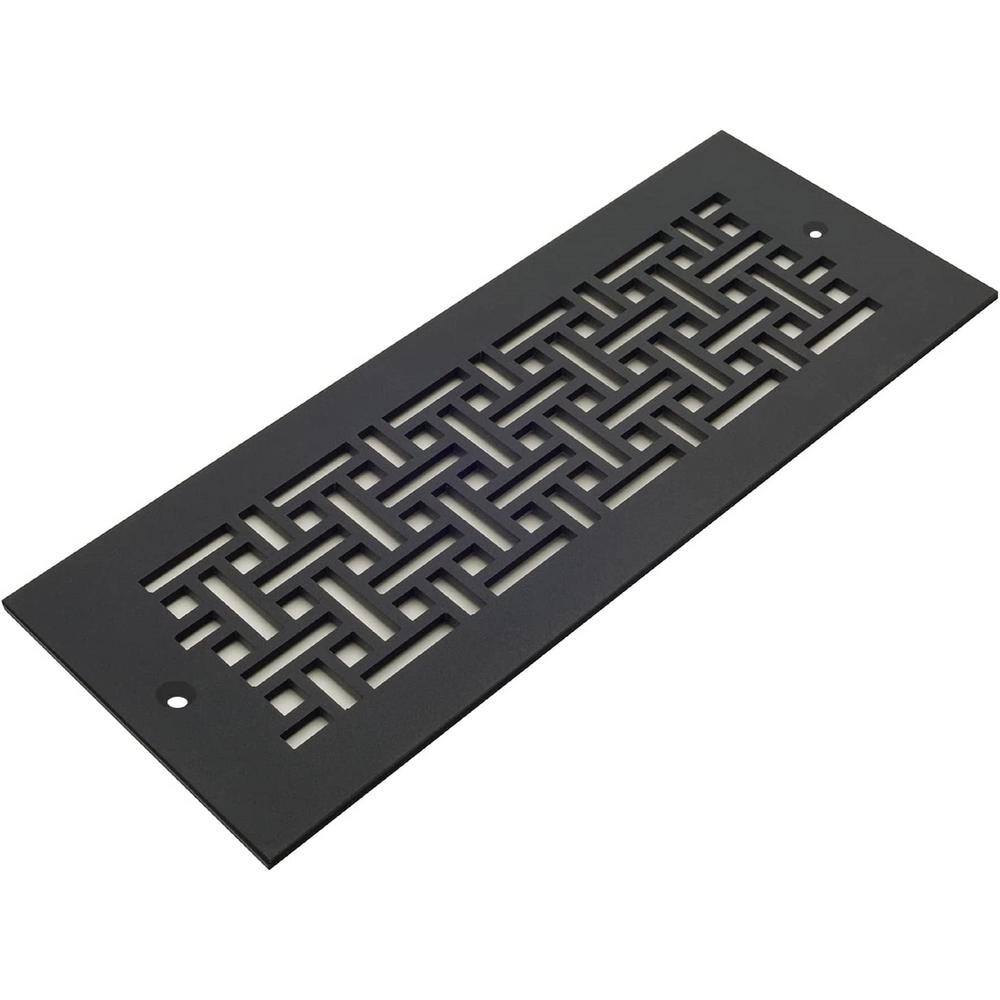 Reggio Registers Basketweave Series 12 in. x 6 in. Black Steel Vent Cover Grille for Home Floors and Walls with Mounting Holes BWL16-814-SBH