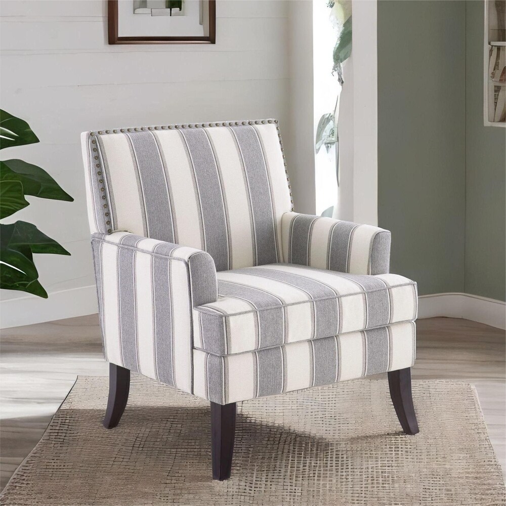 HUIMO Club Chair Linen Upholstered Accent Armchair with Nailhead Trim and Wood Legs Blue/ Red/ Grey  Rivets design