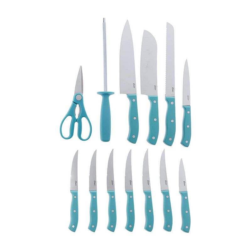 Oster Evansville 14 Piece Stainless Steel Kitchen Knife Cutlery Set， Turquoise