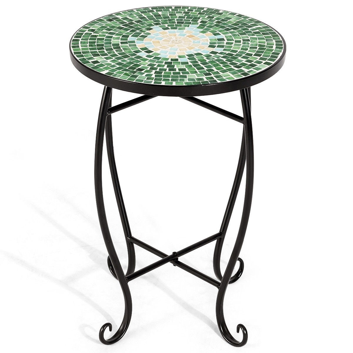 Outdoor Indoor Steel Round Accent Table Mosaic Plant Stand Cobalt Table