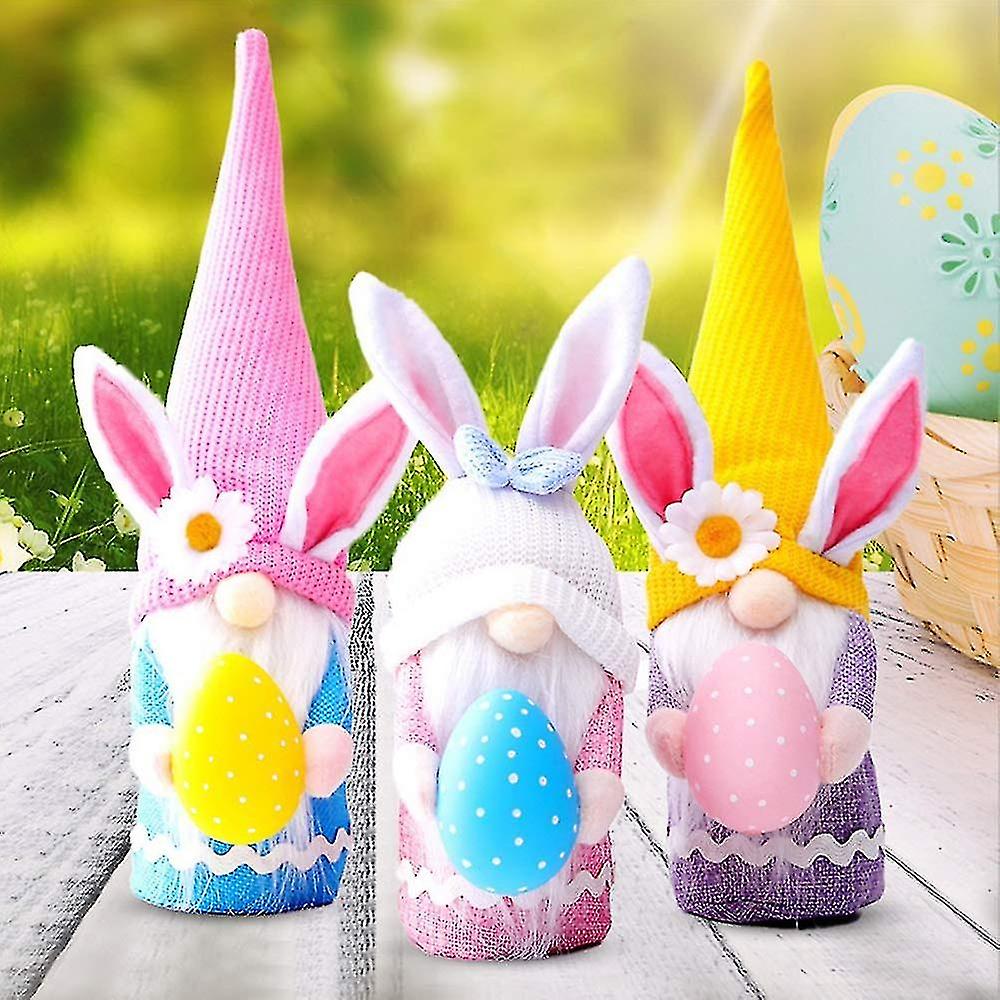 3pcs Easter Rabbit Gnome Ornament， Easter Bunny Gnomes Gonk Plush Faceless With Easter Egg Doll Gift