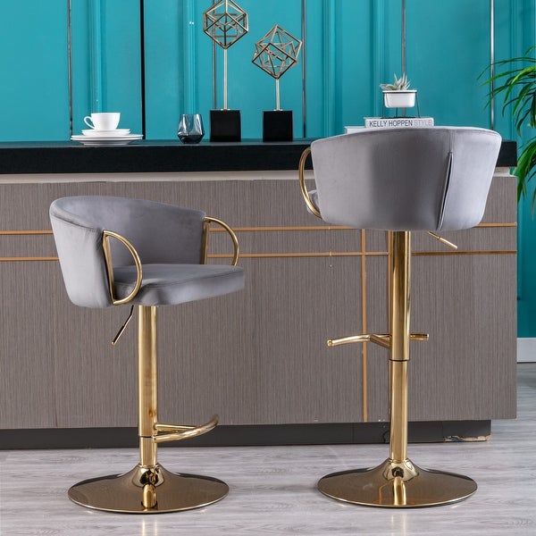 Set of 2 Bar Stools with Footrest and Handle， Swivel Bar Chairs