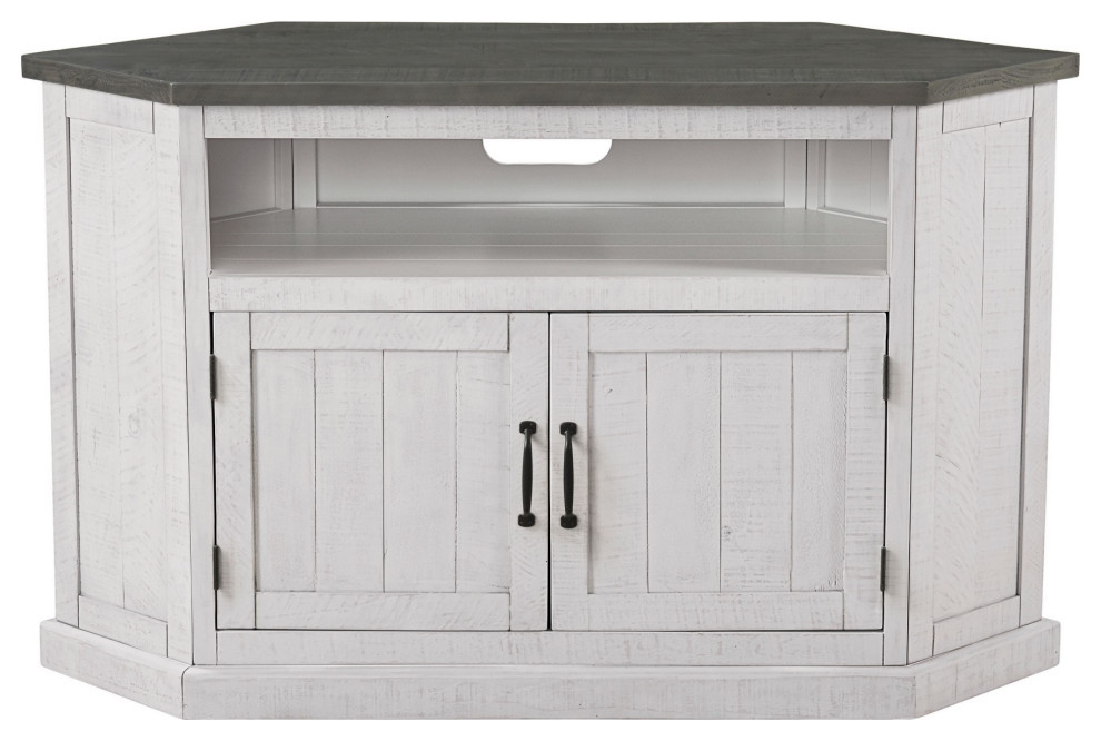 Alexa 50 quotTV Corner Entertainment Console  Cubby  Cabinet  White  Gray   Farmhouse   Entertainment Centers And Tv Stands   by VirVentures  Houzz