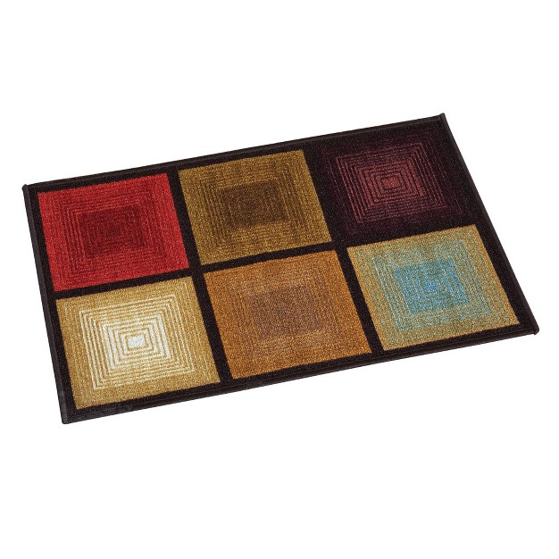 Collections Etc Optic Squares Skid resistant And Nonslip Accent Rug With Burnished Autumn Red Brown And Beige