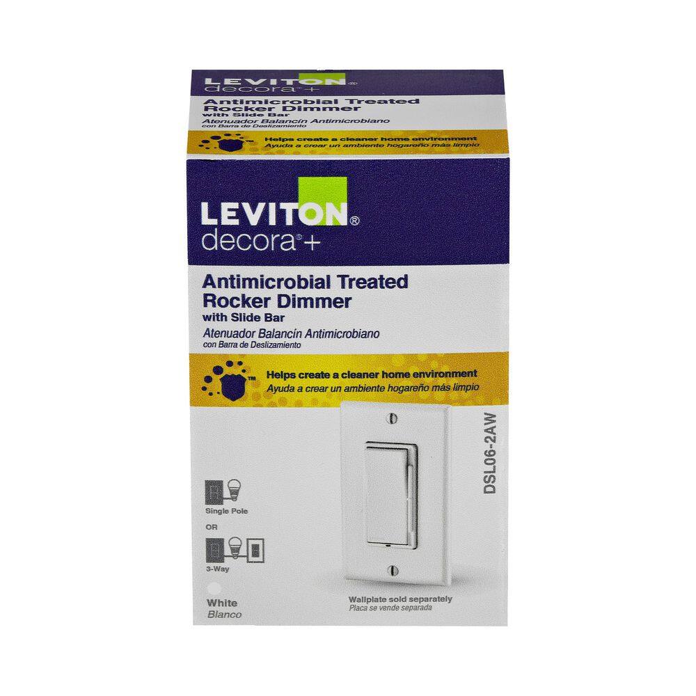 Leviton Decora 600-Watt Single-Pole3-Way Dimmer Universal Rocker Antimicrobial Slide WhiteLight Almond RA2-DSL06-2AW