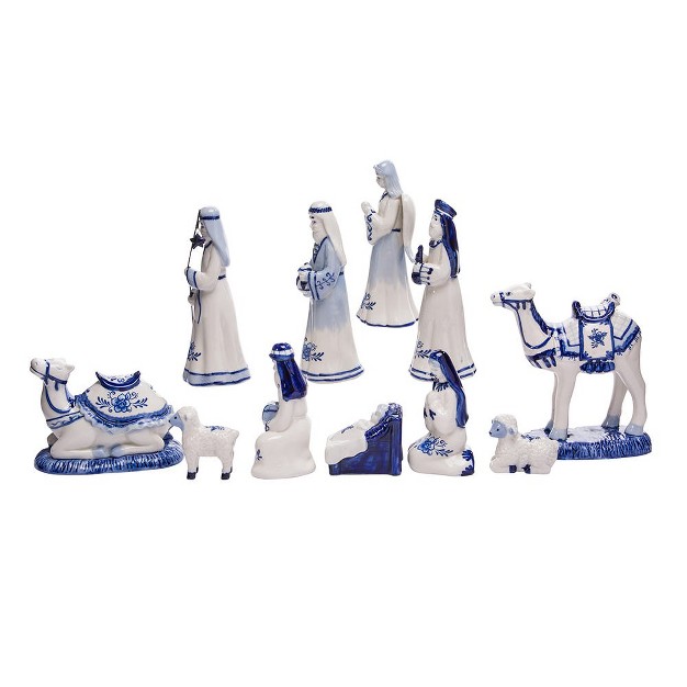 Kurt Adler 1 97 6 7 Inch Porcelain Delft Blue Nativity Set 11 piece Set