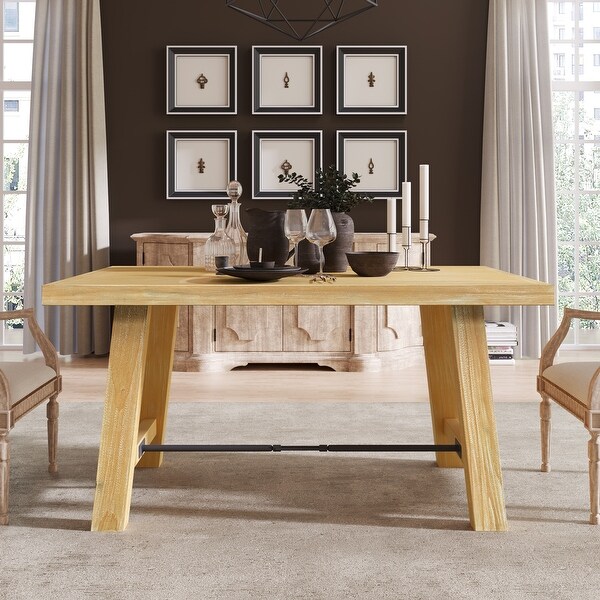 Wood Dining Table Rectangular Table， Seats up to 6