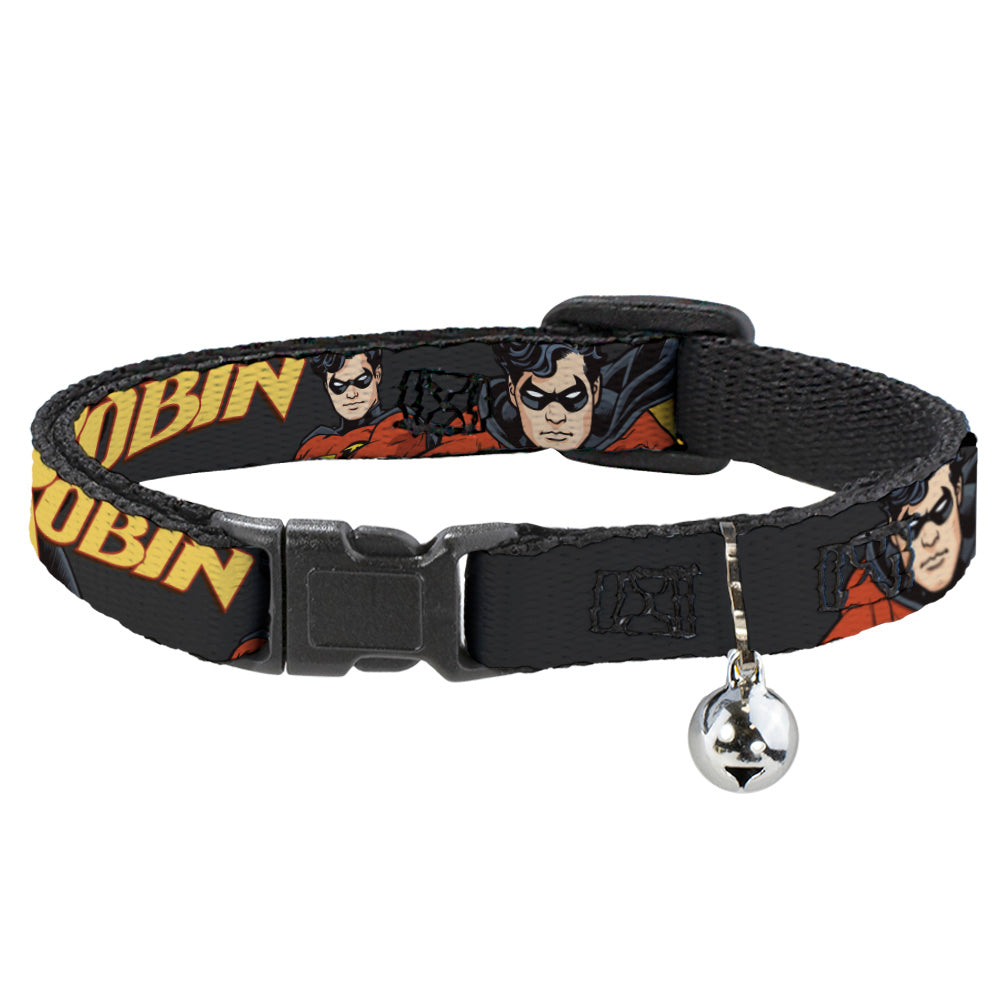 DC Comics Cat Collar， Breakaway Collar with Bell， Robin Red Black Poses Gray， 8.5 to 12 Inches 0.5 Inch Wide