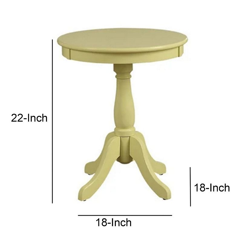 Traditional Style Wooden Round Side Table with Turned Pedestal Base， Yellow