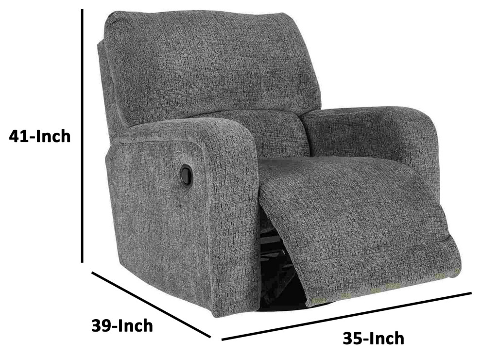 Benzara BM262381 Swivel Glider Recliner  Fabric Upholstery and Track Arms  Gray   Transitional   Gliders   by Uber Bazaar  Houzz