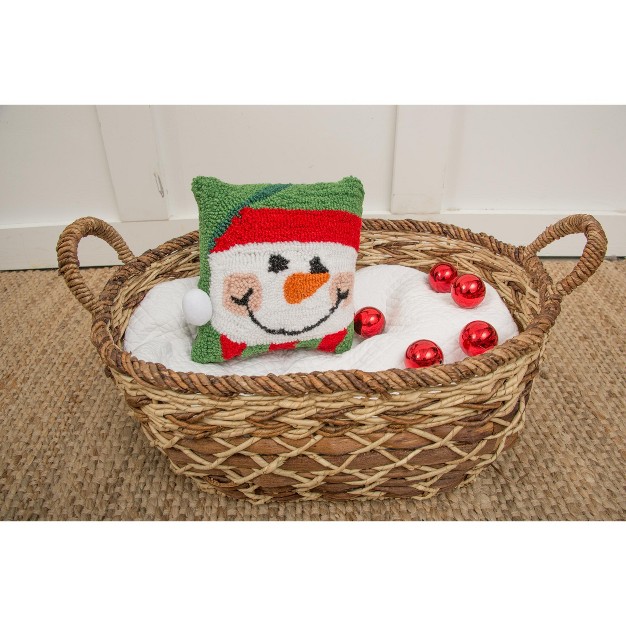 X 8 quot Happy Snowman Hooked Petite Christmas Holiday Throw Pillow