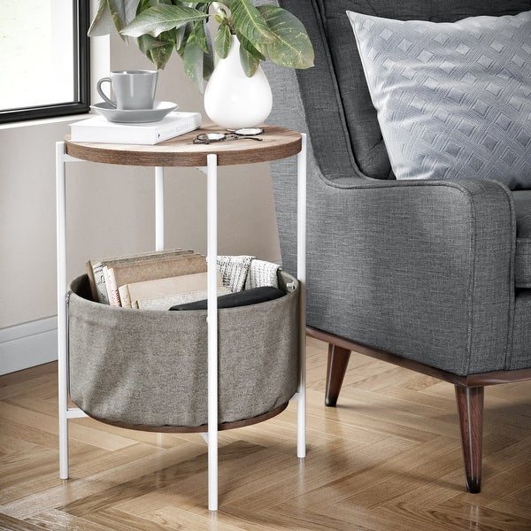 Nathan James Oraa Wood Side Table with Fabric Storage and Metal Base