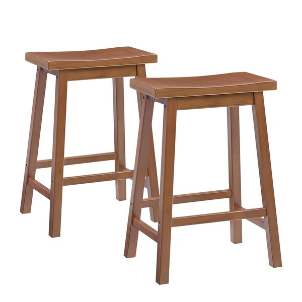 MUSEHOMEINC Solid Wood Saddle Seat Stools for Kitchen，Set of 2，Vintage Counter Height Bar Stools for Dining， Pub and Bistro