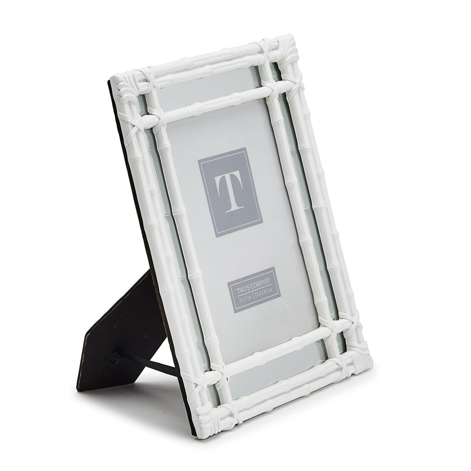 HIGH GLOSS WHITE FAUX BAMBOO PHOTO FRAME WITH MIRRORED BORDER