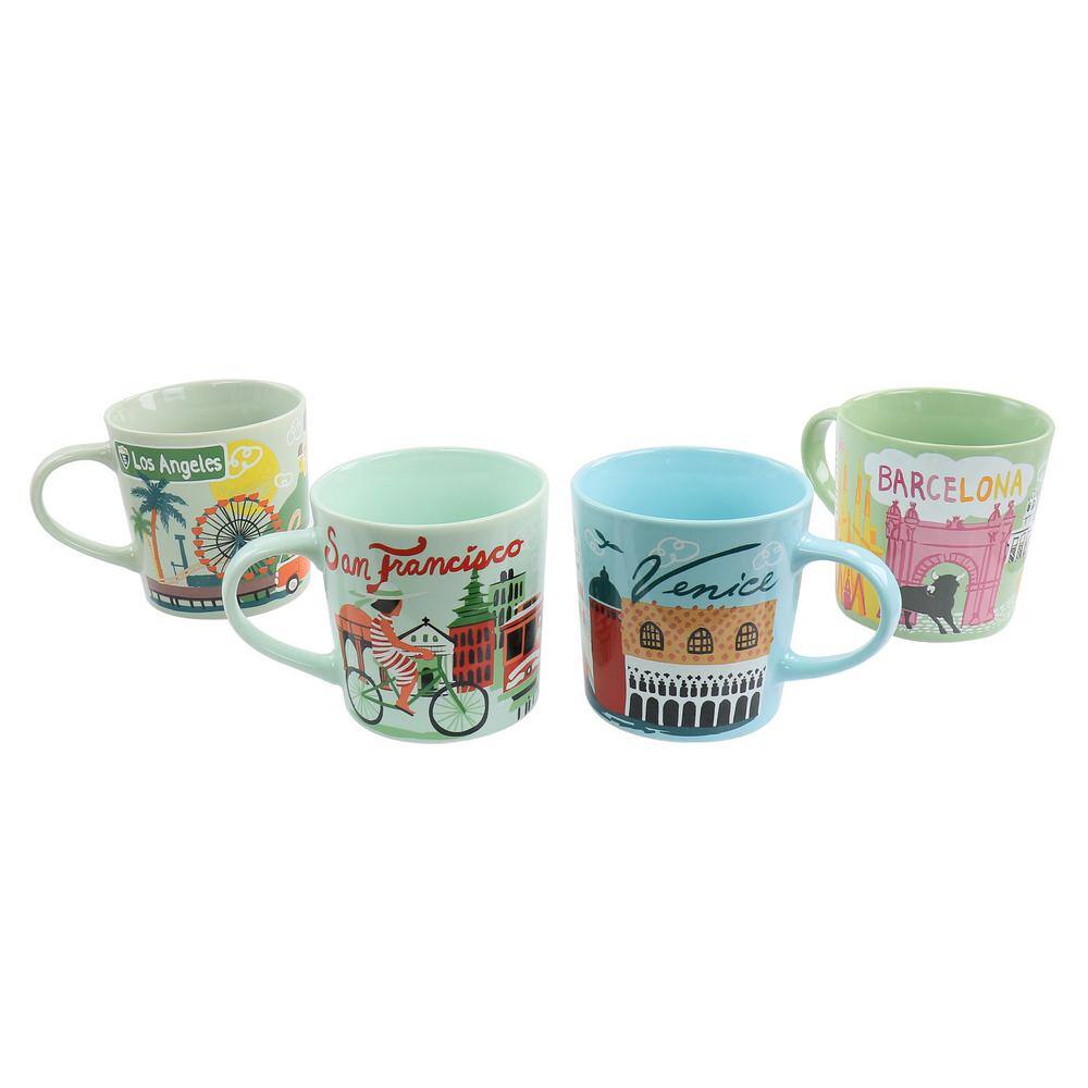 GIBSON HOME City Lights 17 oz. Assorted Ceramic Mugs (Set of 4) 985116954M