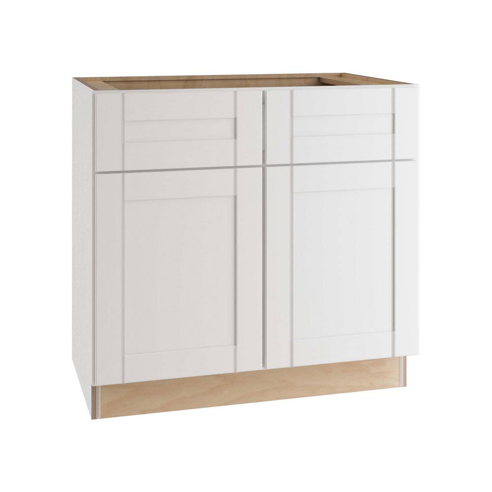 Home Decorators Collection Washington Vesper White Plywood Shaker Stock Assembled Sink Base Kitchen Cabinet Soft Close 36 in. x 34.5 in. x24 in. SB36-WVW