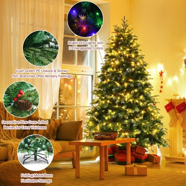 PreLit Snowy Christmas Hinged Tree with Flash Modes and MultiColor Lights