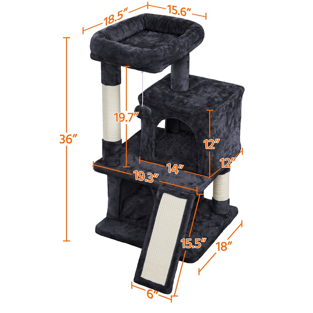 Yaheetech 36'' Cat Tree Multilevel Cat Tower with Double Condos Perches Scratching Posts， Black